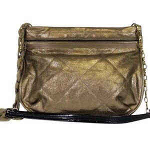 LANVIN Gold Metallic leather Amalia bag with blah patent leather strap